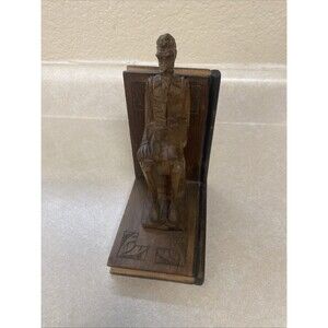 Detailed Vintage Carved Wood Bookend Don Quijote De-La Matcha Spain